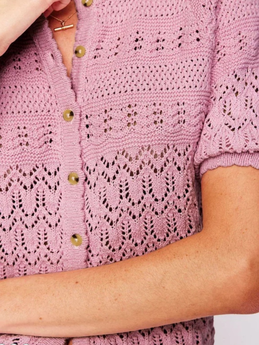 Boden Pink Elodie Stitch Crew 100% Cotton Cardigan M NWT - Picture 2 of 7